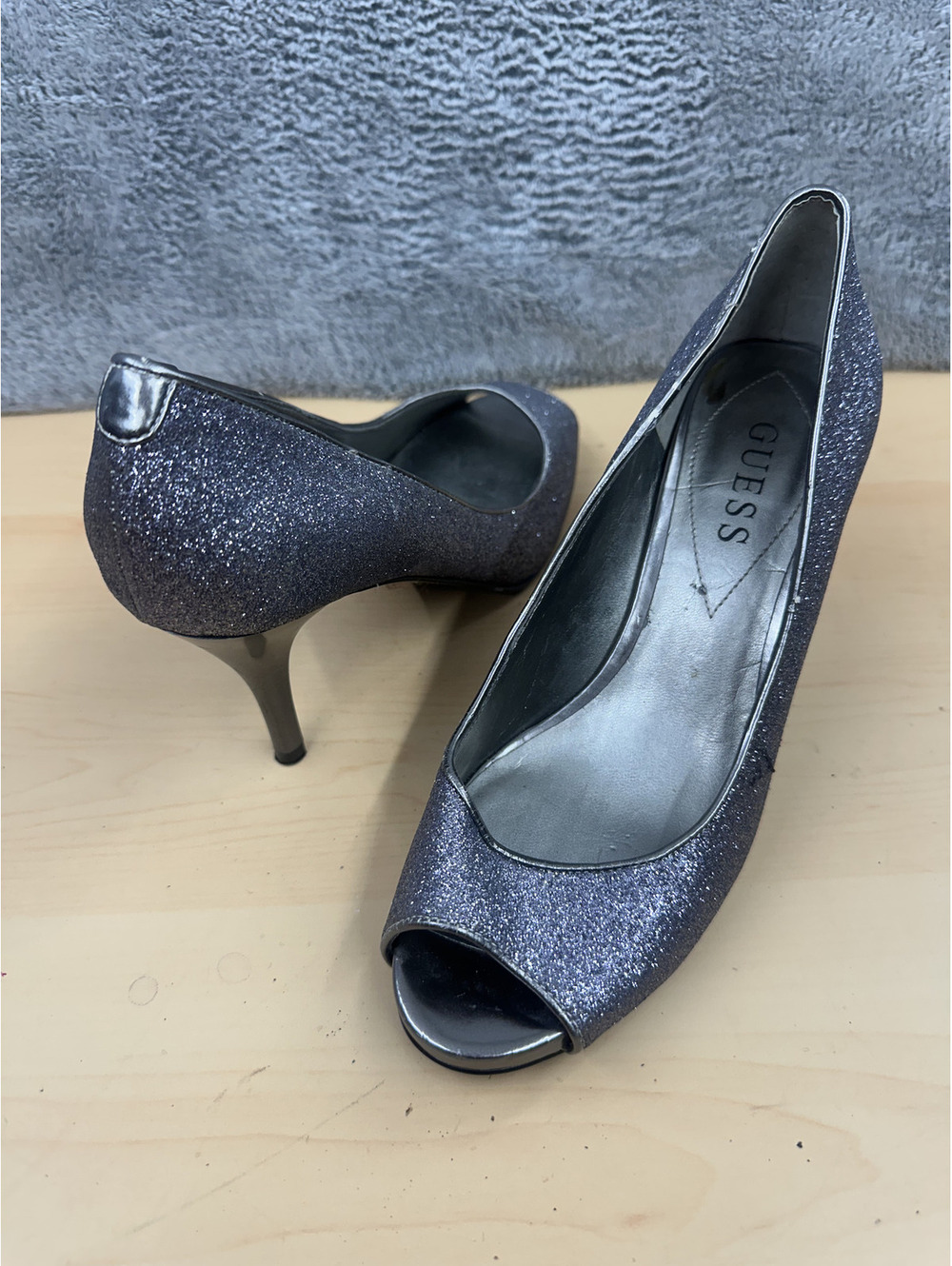 Guess Glitter Peep Toe Heels